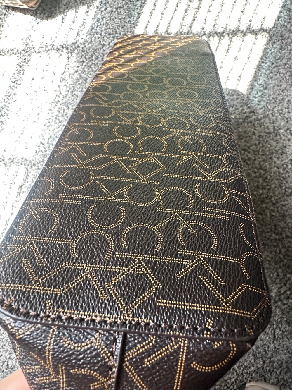 Calvin Klein Dark Brown Monogram Tote with Tan Straps NWOT - Picture 10 of 11